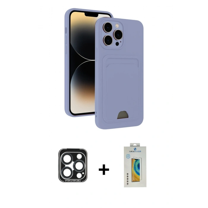 MARSİLYAN™- iPhone 15 Pro Max Kılıf Vadi Çizgi Prime - Siyah Polymer Nano Ekran Koruyucu + PVD Metal Kamera Lens - LT