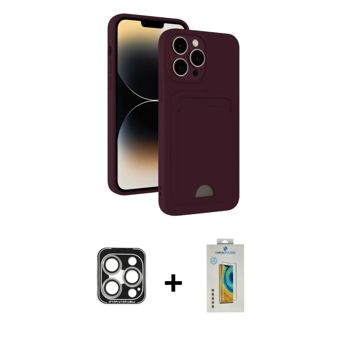 MARSİLYAN™- iPhone 15 Pro Max Kılıf Vadi Çizgi Prime - Siyah Polymer Nano Ekran Koruyucu + PVD Metal Kamera Lens - GS