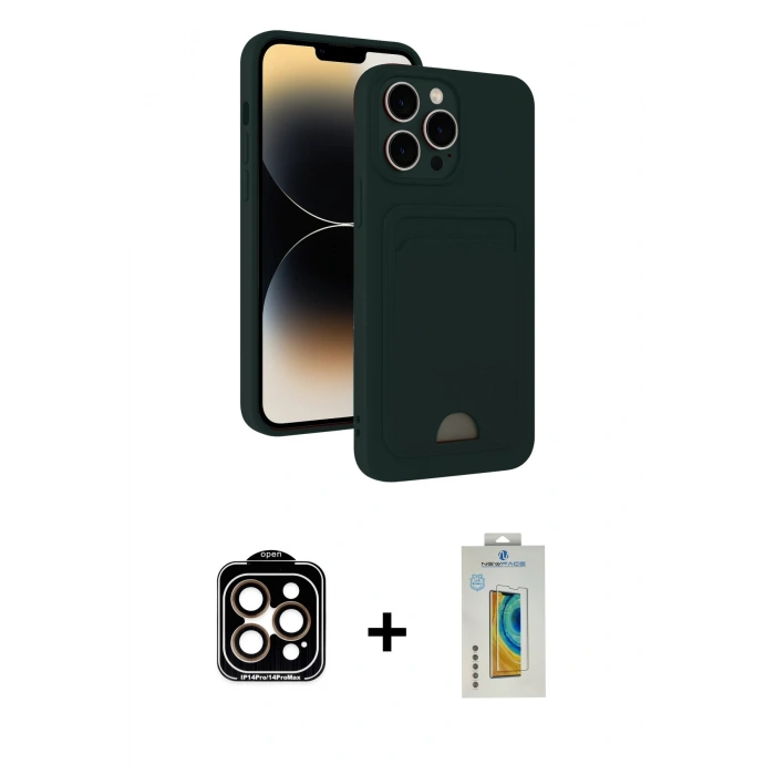 MARSİLYAN™- iPhone 15 Pro Max Kılıf Vadi Çizgi Prime - Siyah Polymer Nano Ekran Koruyucu + PVD Metal Kamera Lens - TU