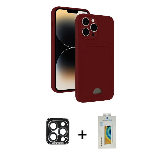 MARSİLYAN™- iPhone 15 Pro Max Kılıf Vadi Çizgi Prime - Siyah Polymer Nano Ekran Koruyucu + PVD Metal Kamera Lens - LT