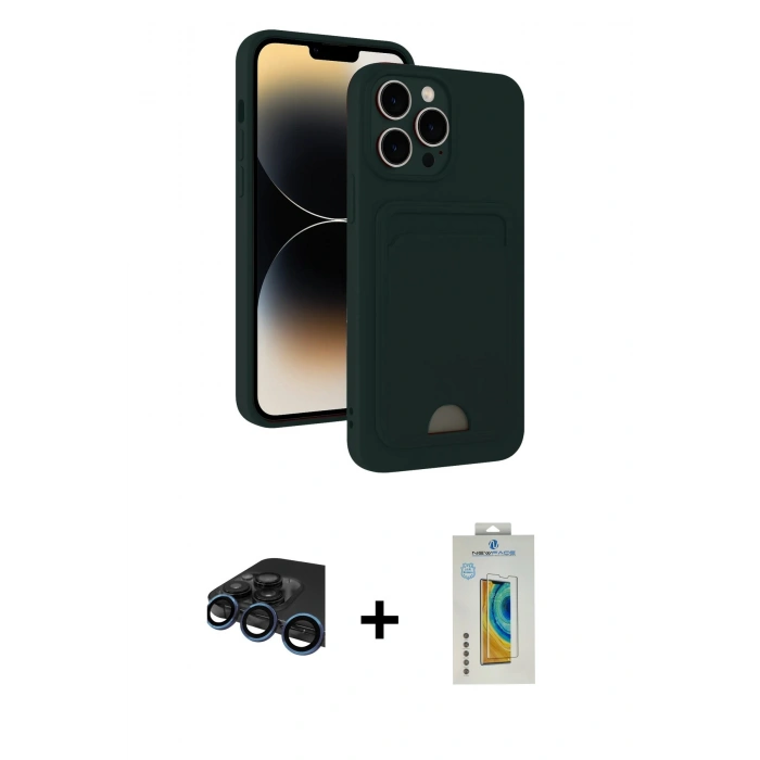 MARSİLYAN™- iPhone 15 Pro Max Kılıf Vadi Çizgi Prime - Siyah Polymer Nano Ekran Koruyucu + Raze Metal Kamera Lens - LT