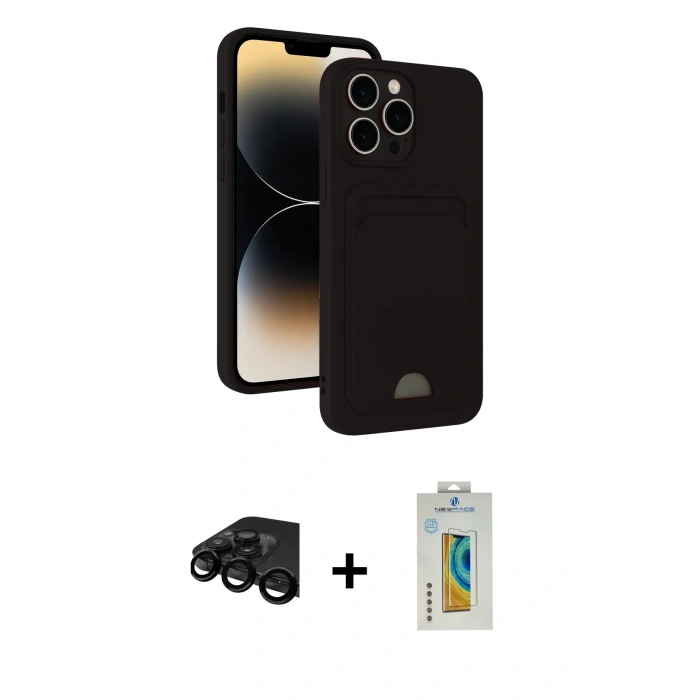 MARSİLYAN™- iPhone 15 Pro Max Kılıf Vadi Çizgi Prime - Siyah Polymer Nano Ekran Koruyucu + Raze Metal Kamera Lens - SH