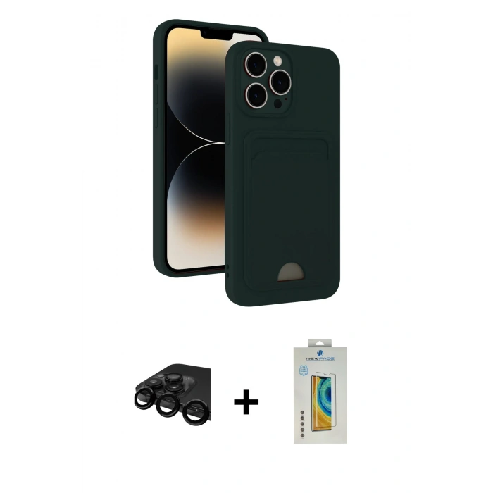 MARSİLYAN™- iPhone 15 Pro Max Kılıf Vadi Çizgi Prime - Siyah Polymer Nano Ekran Koruyucu + Raze Metal Kamera Lens - SH