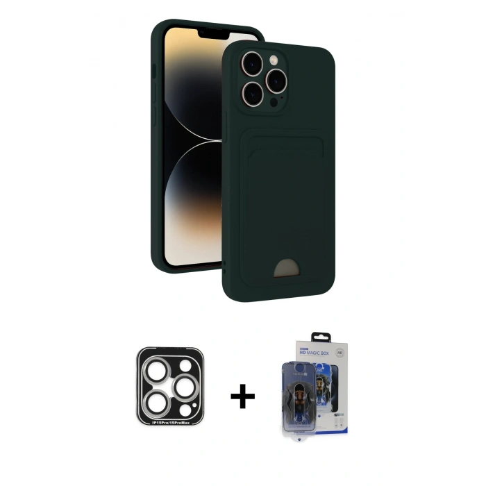 MARSİLYAN™- iPhone 15 Pro Max Kılıf Vadi Çizgi Prime - Siyah Vanessa Magic Cam + PVD Metal Kamera Lens - GS