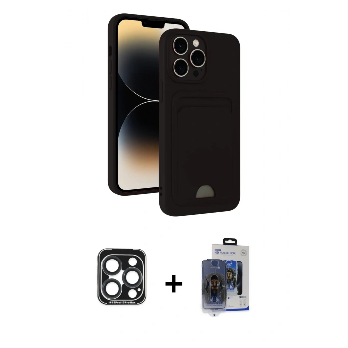 MARSİLYAN™- iPhone 15 Pro Max Kılıf Vadi Çizgi Prime - Siyah Vanessa Magic Cam + PVD Metal Kamera Lens - LT