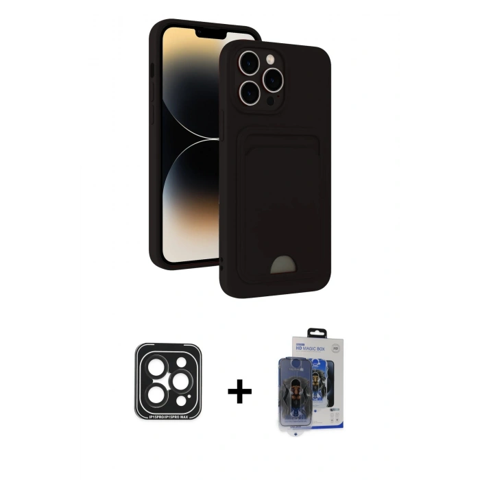 MARSİLYAN™- iPhone 15 Pro Max Kılıf Vadi Çizgi Prime - Siyah Vanessa Magic Cam + PVD Metal Kamera Lens - SH