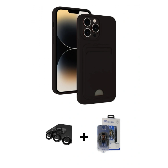 MARSİLYAN™- iPhone 15 Pro Max Kılıf Vadi Çizgi Prime - Siyah Vanessa Magic Cam + Raze Metal Kamera Lens - SH