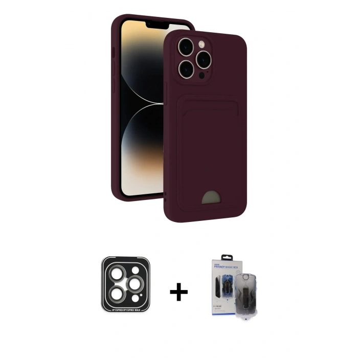 MARSİLYAN™- iPhone 15 Pro Max Kılıf Vadi Çizgi Prime - Siyah Vanessa Magic Hayalet Cam + PVD Metal Kamera Lens - GI