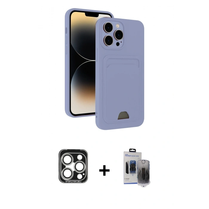 MARSİLYAN™- iPhone 15 Pro Max Kılıf Vadi Çizgi Prime - Siyah Vanessa Magic Hayalet Cam + PVD Metal Kamera Lens - GS