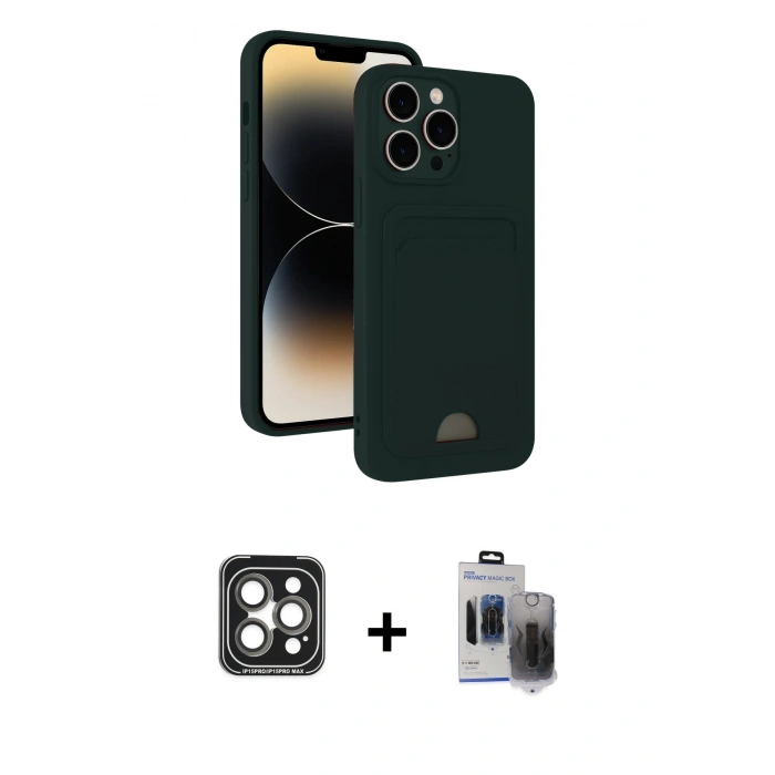 MARSİLYAN™- iPhone 15 Pro Max Kılıf Vadi Çizgi Prime - Siyah Vanessa Magic Hayalet Cam + PVD Metal Kamera Lens - GI