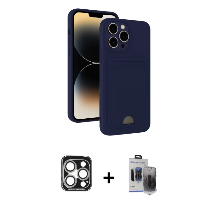 MARSİLYAN™- iPhone 15 Pro Max Kılıf Vadi Çizgi Prime - Siyah Vanessa Magic Hayalet Cam + PVD Metal Kamera Lens - GS