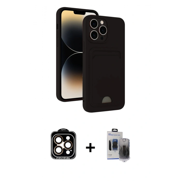 MARSİLYAN™- iPhone 15 Pro Max Kılıf Vadi Çizgi Prime - Siyah Vanessa Magic Hayalet Cam + PVD Metal Kamera Lens - TU