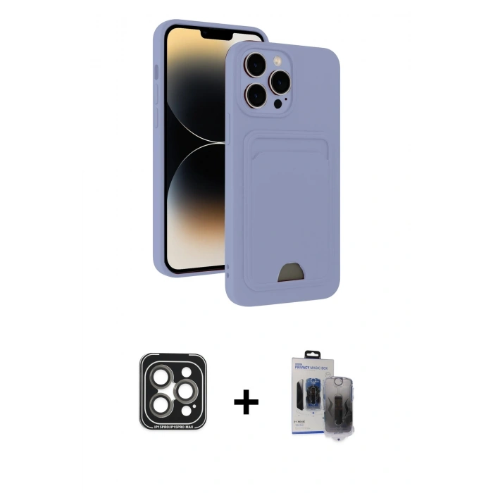 MARSİLYAN™- iPhone 15 Pro Max Kılıf Vadi Çizgi Prime - Siyah Vanessa Magic Hayalet Cam + PVD Metal Kamera Lens - GI