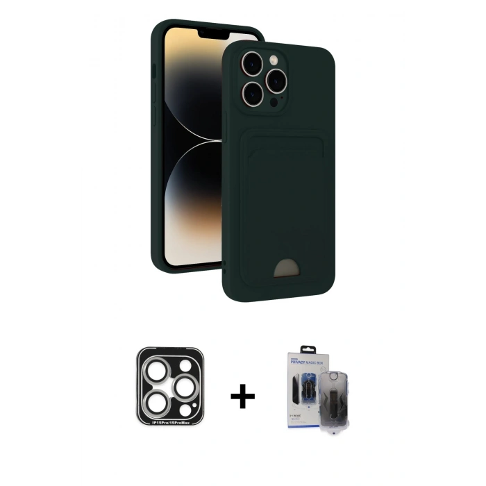 MARSİLYAN™- iPhone 15 Pro Max Kılıf Vadi Çizgi Prime - Siyah Vanessa Magic Hayalet Cam + PVD Metal Kamera Lens - GS