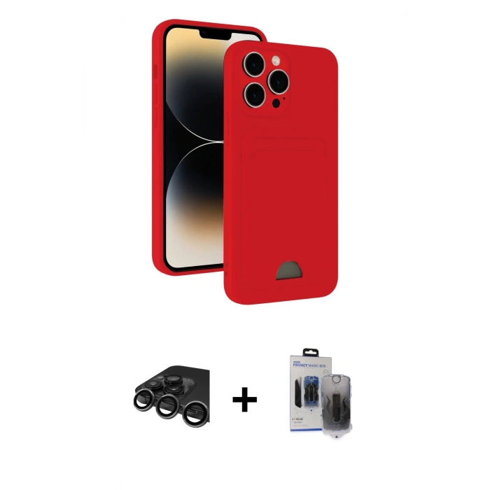 MARSİLYAN™- iPhone 15 Pro Max Kılıf Vadi Çizgi Prime - Siyah Vanessa Magic Hayalet Cam + Raze Metal Kamera Lens - TMGI