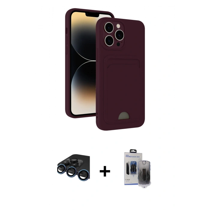 MARSİLYAN™- iPhone 15 Pro Max Kılıf Vadi Çizgi Prime - Siyah Vanessa Magic Hayalet Cam + Raze Metal Kamera Lens - LT