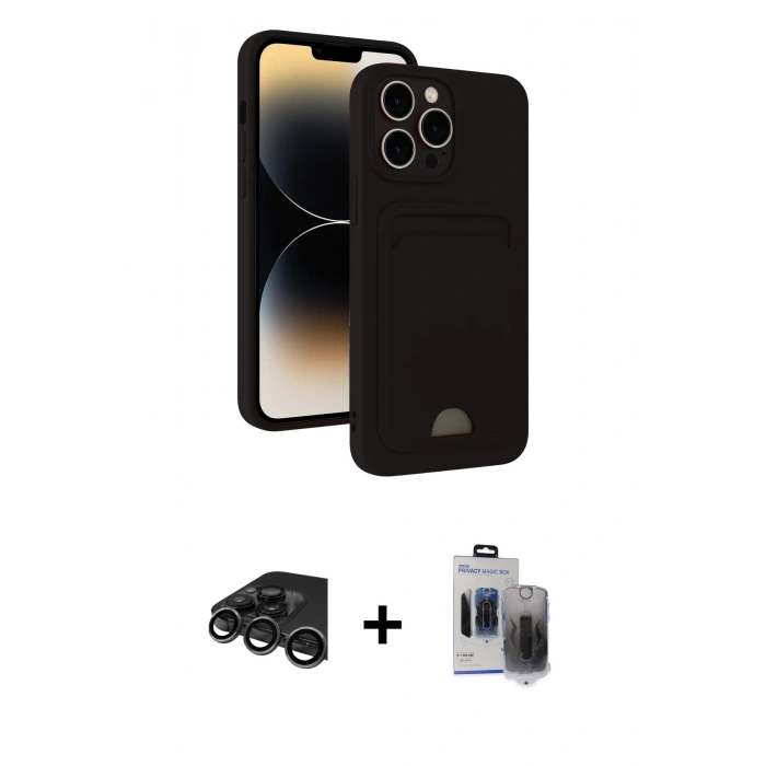 MARSİLYAN™- iPhone 15 Pro Max Kılıf Vadi Çizgi Prime - Siyah Vanessa Magic Hayalet Cam + Raze Metal Kamera Lens - TMGI