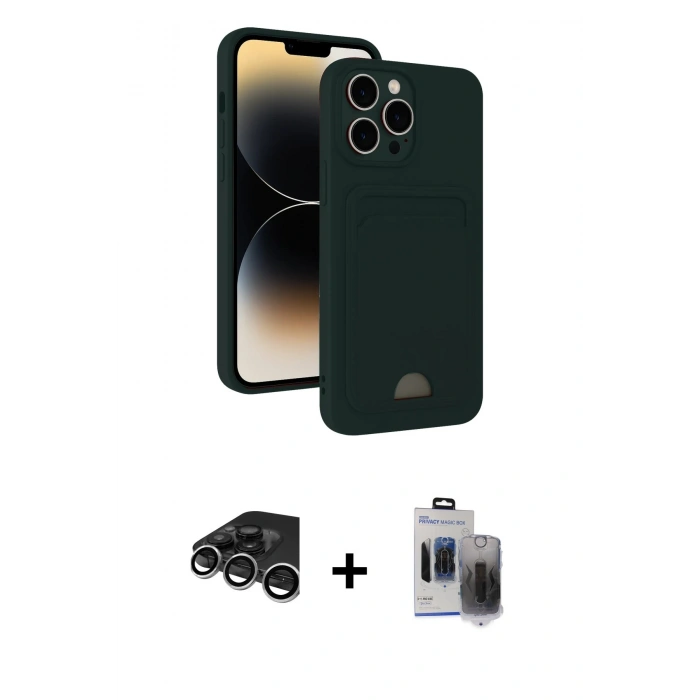 MARSİLYAN™- iPhone 15 Pro Max Kılıf Vadi Çizgi Prime - Siyah Vanessa Magic Hayalet Cam + Raze Metal Kamera Lens - GS