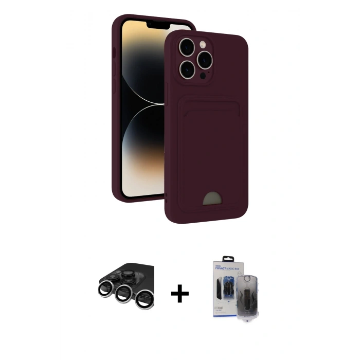 MARSİLYAN™- iPhone 15 Pro Max Kılıf Vadi Çizgi Prime - Siyah Vanessa Magic Hayalet Cam + Raze Metal Kamera Lens - GS