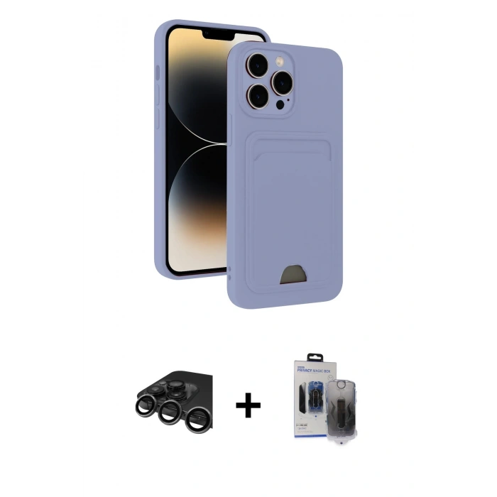 MARSİLYAN™- iPhone 15 Pro Max Kılıf Vadi Çizgi Prime - Siyah Vanessa Magic Hayalet Cam + Raze Metal Kamera Lens - TMGI