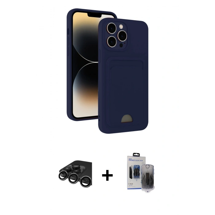 MARSİLYAN™- iPhone 15 Pro Max Kılıf Vadi Çizgi Prime - Siyah Vanessa Magic Hayalet Cam + Raze Metal Kamera Lens - TMGI