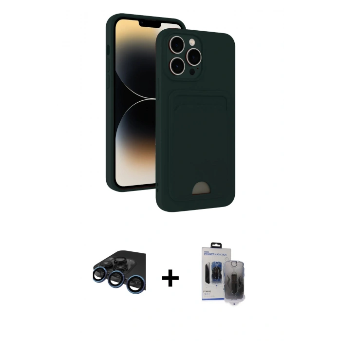 MARSİLYAN™- iPhone 15 Pro Max Kılıf Vadi Çizgi Prime - Siyah Vanessa Magic Hayalet Cam + Raze Metal Kamera Lens - LT