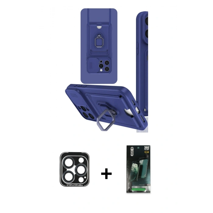 MARSİLYAN™- iPhone 15 Pro Max Kılıf Vadi Form Prime - Şeffaf 360 Full Body Arka Koruyucu + PVD Metal Kamera Lens - LT