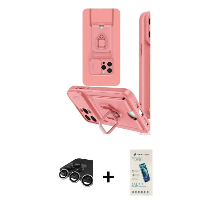 MARSİLYAN™- iPhone 15 Pro Max Kılıf Vadi Form Prime - Şeffaf Pasifik Cam Ekran Koruyucu + Raze Metal Kamera Lens - GS
