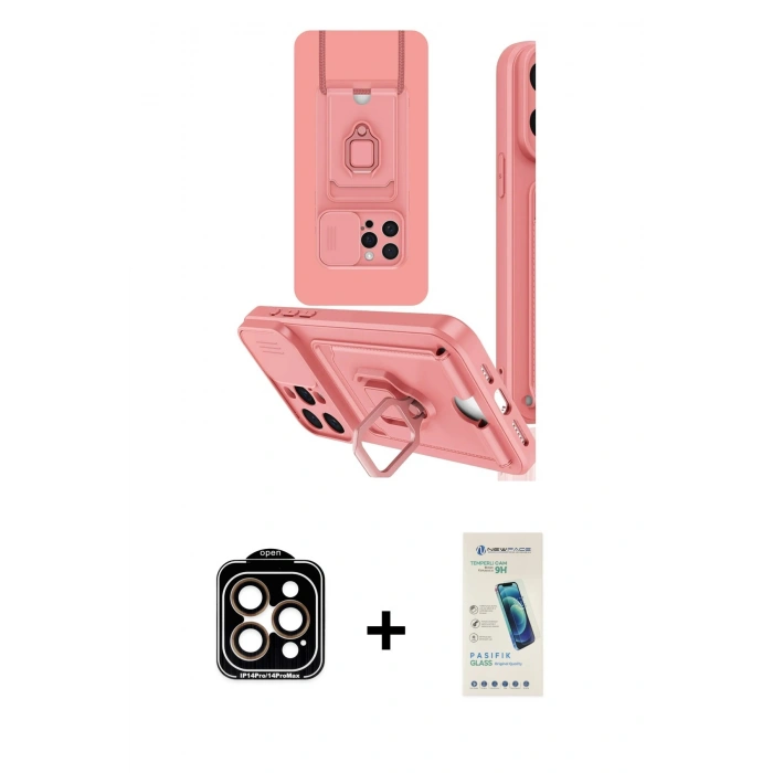 MARSİLYAN™- iPhone 15 Pro Max Kılıf Vadi Form Prime - Şeffaf Pasifik Cam Ekran Koruyucu + PVD Metal Kamera Lens - TU