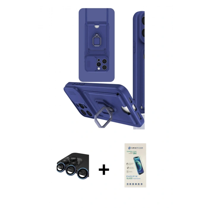 MARSİLYAN™- iPhone 15 Pro Max Kılıf Vadi Form Prime - Şeffaf Pasifik Cam Ekran Koruyucu + Raze Metal Kamera Lens - LT