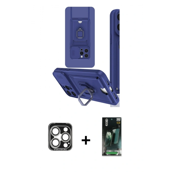 MARSİLYAN™- iPhone 15 Pro Max Kılıf Vadi Form Prime - Siyah 360 Mat Full Body Arka Koruyucu + Gümüş PVD Metal Kamera Lens