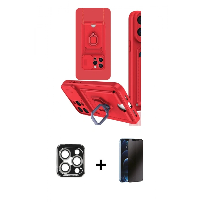 MARSİLYAN™- iPhone 15 Pro Max Kılıf Vadi Form Prime - Siyah 3D Antistatik Hayalet Cam Ekran Koruyucu + PVD Metal Kamera Lens - GS