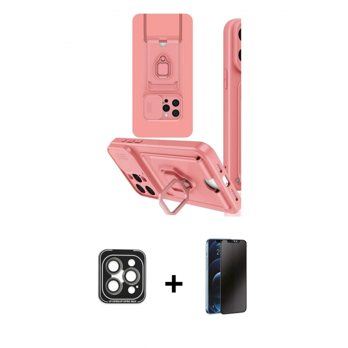 MARSİLYAN™- iPhone 15 Pro Max Kılıf Vadi Form Prime - Siyah 3D Antistatik Hayalet Cam Ekran Koruyucu + PVD Metal Kamera Lens - GI