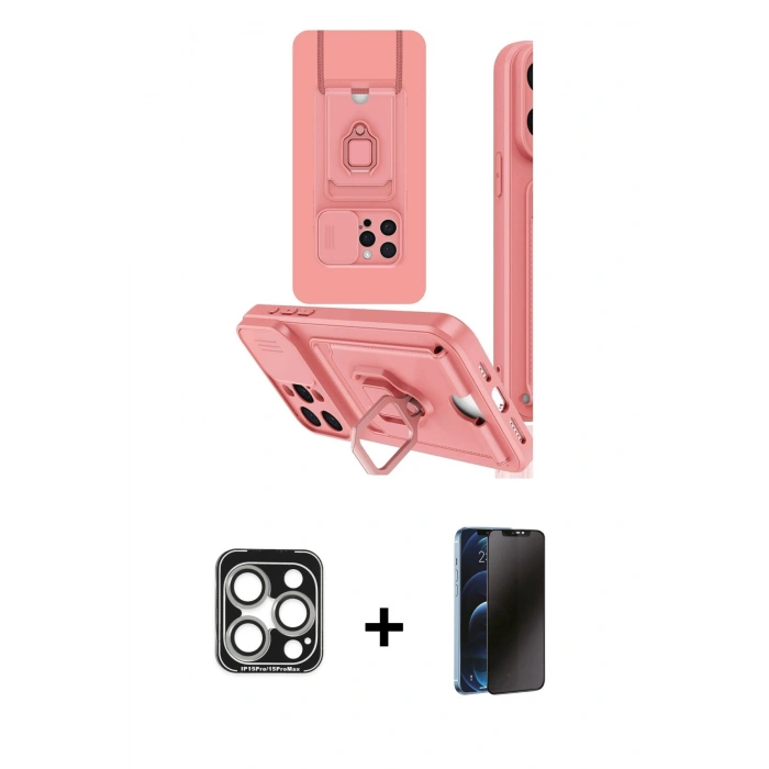 MARSİLYAN™- iPhone 15 Pro Max Kılıf Vadi Form Prime - Siyah 3D Antistatik Hayalet Cam Ekran Koruyucu + PVD Metal Kamera Lens - GS