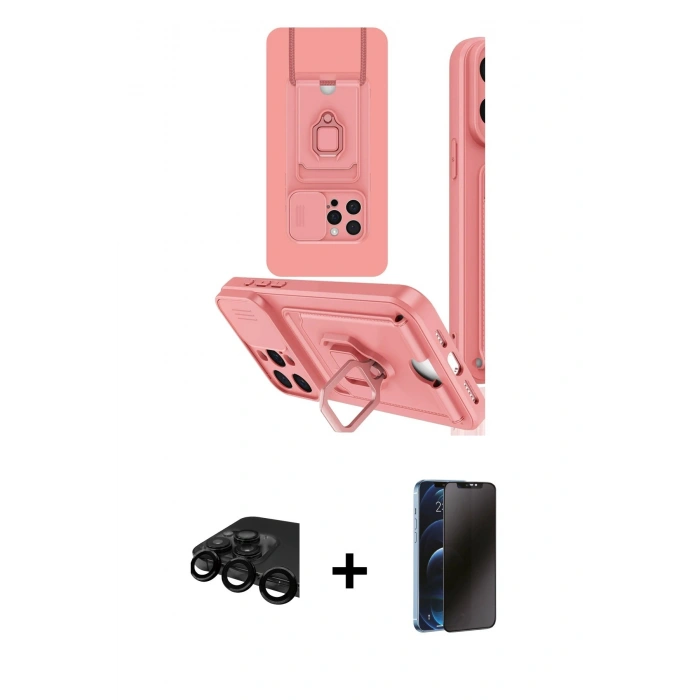 MARSİLYAN™- iPhone 15 Pro Max Kılıf Vadi Form Prime - Siyah 3D Antistatik Hayalet Cam Ekran Koruyucu + Siyah Raze Metal Kamera Lens