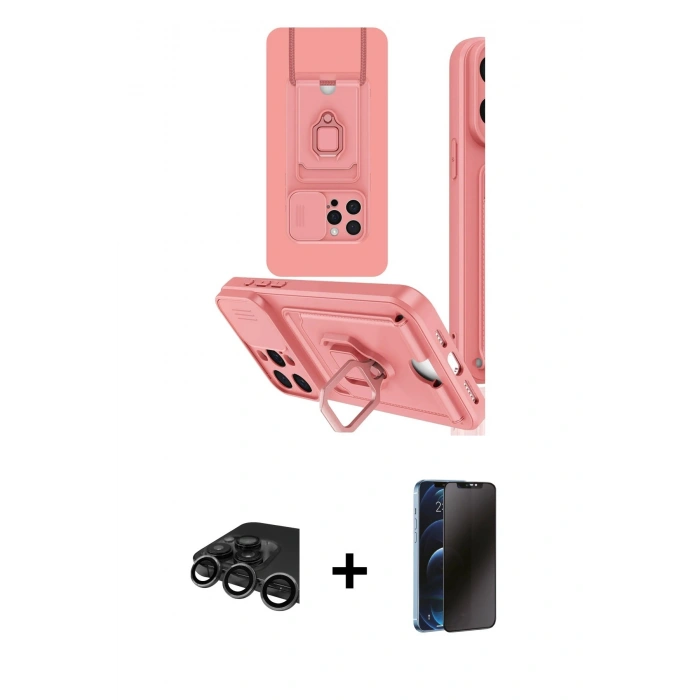 MARSİLYAN™- iPhone 15 Pro Max Kılıf Vadi Form Prime - Siyah 3D Antistatik Hayalet Cam Ekran Koruyucu + Raze Metal Kamera Lens - TMGI