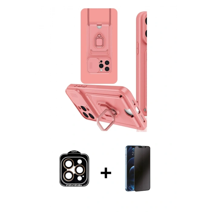 MARSİLYAN™- iPhone 15 Pro Max Kılıf Vadi Form Prime - Siyah 3D Antistatik Hayalet Cam Ekran Koruyucu + Turuncu PVD Metal Kamera Lens