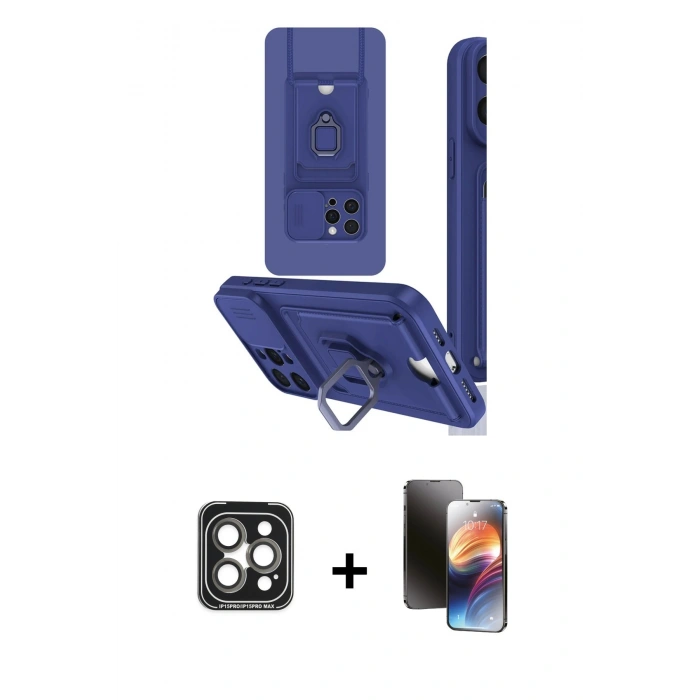 MARSİLYAN™- iPhone 15 Pro Max Kılıf Vadi Form Prime - Siyah 3D Antistatik Mat Seramik Nano Ekran Koruyucu + PVD Metal Kamera Lens - GI