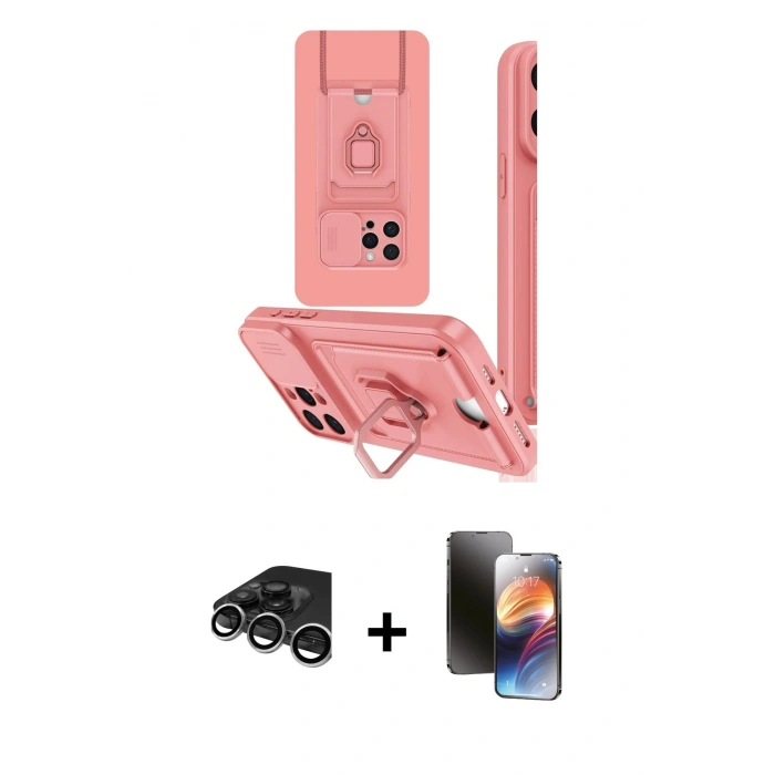 MARSİLYAN™- iPhone 15 Pro Max Kılıf Vadi Form Prime - Siyah 3D Antistatik Mat Seramik Nano Ekran Koruyucu + Gümüş Raze Metal Kamera Lens