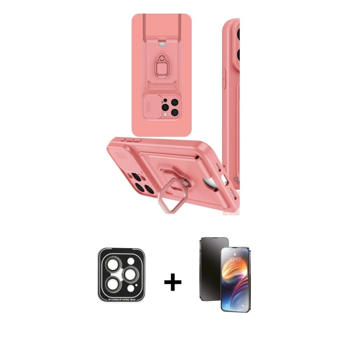 MARSİLYAN™- iPhone 15 Pro Max Kılıf Vadi Form Prime - Siyah 3D Antistatik Mat Seramik Nano Ekran Koruyucu + PVD Metal Kamera Lens - GI