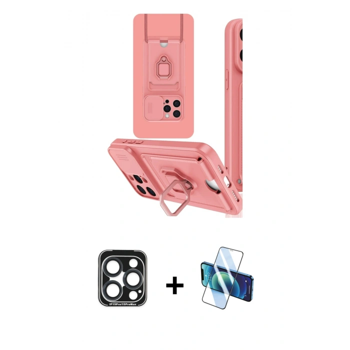 MARSİLYAN™- iPhone 15 Pro Max Kılıf Vadi Form Prime - Siyah 3D Antistatik Seramik Nano Ekran Koruyucu + PVD Metal Kamera Lens - LT