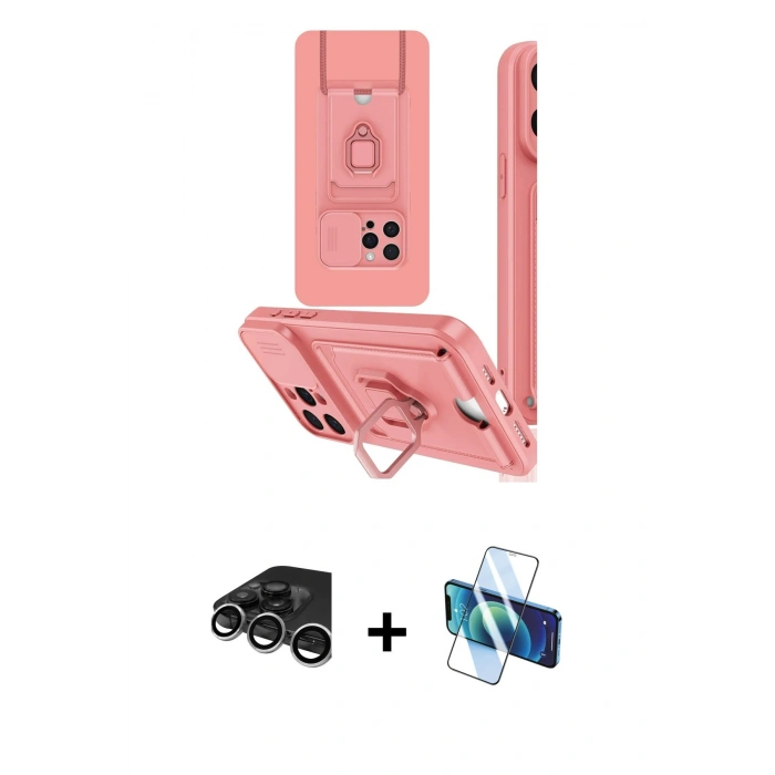 MARSİLYAN™- iPhone 15 Pro Max Kılıf Vadi Form Prime - Siyah 3D Antistatik Seramik Nano Ekran Koruyucu + Raze Metal Kamera Lens - GS