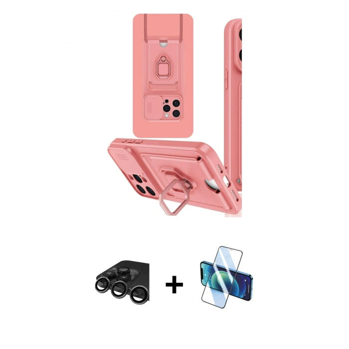 MARSİLYAN™- iPhone 15 Pro Max Kılıf Vadi Form Prime - Siyah 3D Antistatik Seramik Nano Ekran Koruyucu + Raze Metal Kamera Lens - TMGI