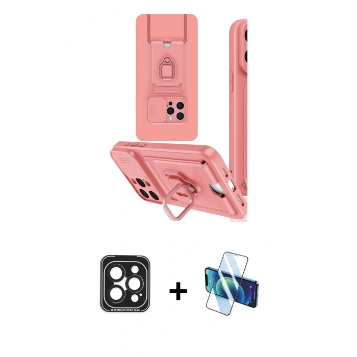 MARSİLYAN™- iPhone 15 Pro Max Kılıf Vadi Form Prime - Siyah 3D Antistatik Seramik Nano Ekran Koruyucu + PVD Metal Kamera Lens - SH