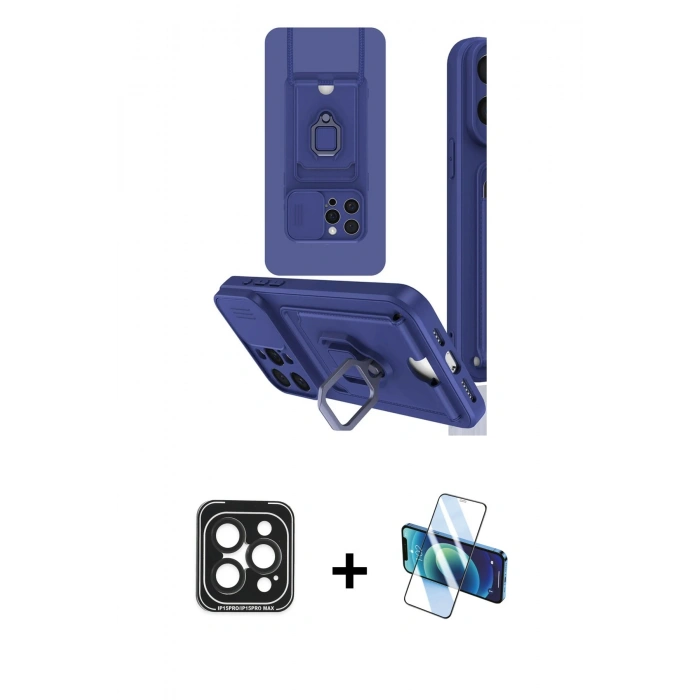 MARSİLYAN™- iPhone 15 Pro Max Kılıf Vadi Form Prime - Siyah 3D Antistatik Seramik Nano Ekran Koruyucu + PVD Metal Kamera Lens - SH