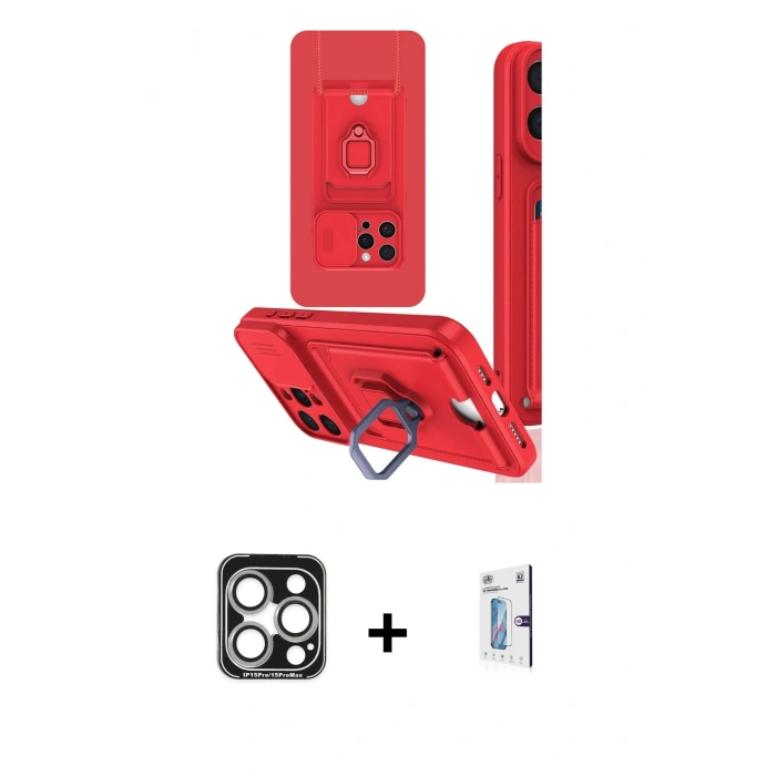 MARSİLYAN™- iPhone 15 Pro Max Kılıf Vadi Form Prime - Siyah Bilvis 0.18mm Plus Cam Ekran Koruyucu + Gümüş PVD Metal Kamera Lens