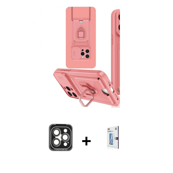 MARSİLYAN™- iPhone 15 Pro Max Kılıf Vadi Form Prime - Siyah Bilvis 0.18mm Plus Cam Ekran Koruyucu + PVD Metal Kamera Lens - GI