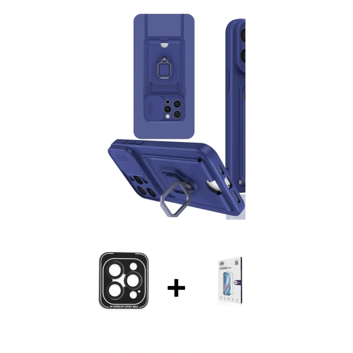 MARSİLYAN™- iPhone 15 Pro Max Kılıf Vadi Form Prime - Siyah Bilvis 0.18mm Plus Cam Ekran Koruyucu + Siyah PVD Metal Kamera Lens