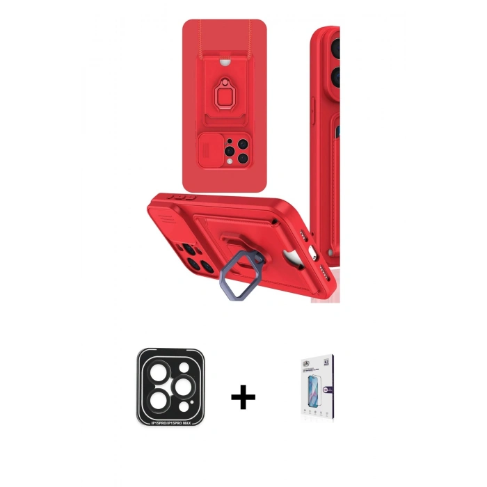 MARSİLYAN™- iPhone 15 Pro Max Kılıf Vadi Form Prime - Siyah Bilvis 0.18mm Plus Cam Ekran Koruyucu + Siyah PVD Metal Kamera Lens
