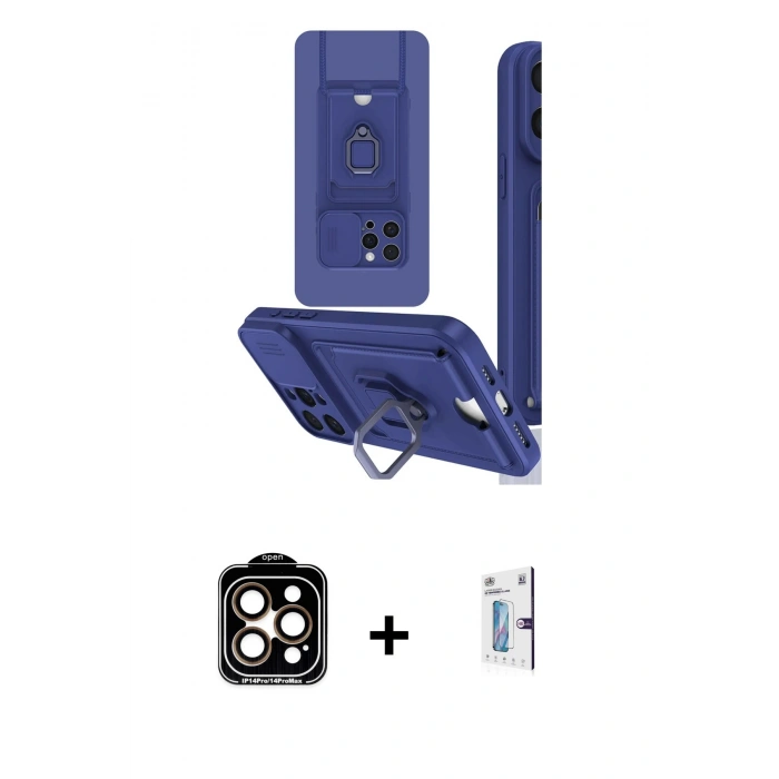 MARSİLYAN™- iPhone 15 Pro Max Kılıf Vadi Form Prime - Siyah Bilvis 0.18mm Plus Cam Ekran Koruyucu + PVD Metal Kamera Lens - TU